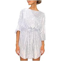 Women's Long Sleeve Dresses Loose Straight Sequin Glitter Dress Party Beaded Dress Pretty Garden Dresses