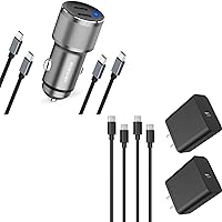 Dual 30W USB C Car Charger+2 Pack 25W PD Type C Wall Block Chargerc with 2 * 3.3FT Type C to C Cable+2 * 6.6Ft Type C Cord for Samsung Galaxy S24 Ultra S24 Plus, iPhoen 15 Pro Max