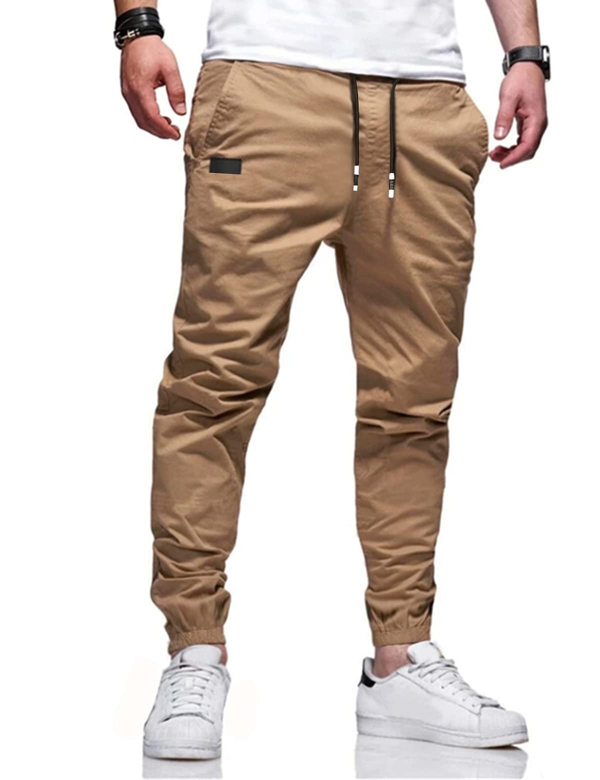Bilitry Men Joggers Chino Cargo Pants Hiking Outdoor Recreation Pants Twill Fitness Track Jogging Pants Casual Cotton Pants