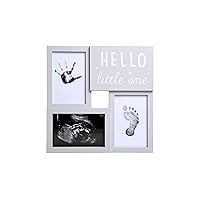 Babyprints and Sonogram Hello Little One Collage Frame, Baby Handprint, Footprint and Ultrasound Baby Keepsake Frame, Pregnancy Announcement, Gender-Neutral, White