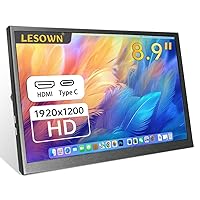 8.9 inch USB C Small Widescreen Display 1920x1200 Resolution 16:10 60Hz Wide Angle View Portable Laptop PC Secondary LCD Screen Monitor with Speakers