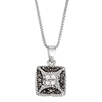 1/10 CTTW Sterling Silver Black & White Diamond square necklace
