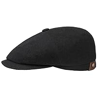 Stetson Hatteras Noir Women's / Men's Peaked Cap - Flat Cap with Wool and Cashmere - Wool Hat Autumn/Winter - Balloon Hat with Flannel Lining - Flat Cap