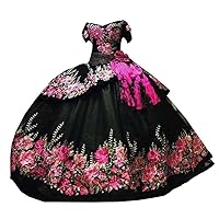 Sexy 3D Floral Flowers Ball Gown Puffy Quinceanera Prom Dresses Charro with Sleeves 2024 Floor Length
