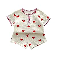 4 Months Old Clothes Summer Kids Baby Girls Print Shirt+Shorts Casual and Home Wear Outfits Set Baby Out Fit (Red, 18-24 Months)