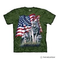 The Mountain Three Wolf American Flag T Shirt - Adult Short Sleeve