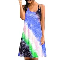 Woman Fashion Spaghetti Strap Casual Everyday Sleeveless Tie-dye Rainbow Print Suspender Dress