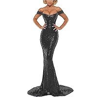 Women's Off Shoulder Sequined Mermaid Prom Dress Long Tail Formal Evening Dress
