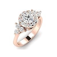 GEMHUB Lab Created G VS1 Diamond 14k Rose Gold 1.48 CT Round Halo Style Bridal Wedding Ring Sizable