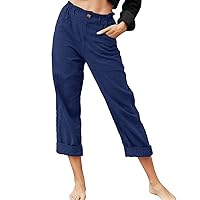 SNKSDGM Women's Wide Leg Linen Pants Dressy Casual Elastic High Waisted Palazzo Pant Pajamas Oversized Trouser with Pocket