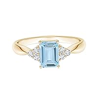 0.50 Ct Emerald Cut Aquamarine Gemstone 9K Gold Solitaire Stackable Single Stone Ring