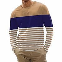 DuDubaby Fall Shirts for Mens Fashion Casual Stripe Printed Long Sleeve O Neck Shirts Tops Blouse
