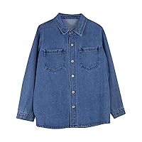 Women's Oversized Mid Long Denim Jacket Vintage Jean Biker Coat Lapel Long Sleeve Button Down Denim Shirts Jackets