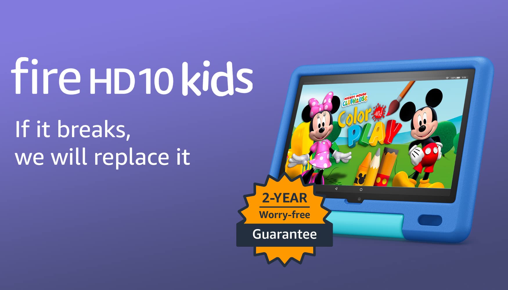 Amazon Fire HD 10 Kids tablet - ages 3-7 (2021). 32GB, 2-year worry-free guarantee, 12-hour battery, ad-free content for kids 3-7, parental controls, 10.1