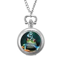Red-Eyed Tree Frog Pocket Watch Vintage Pendant Watches Necklace with Chain Gifts for Birthday