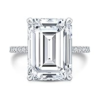 Siyaa Gems 8.20 CT Emerald Cut Colorless Moissanite Engagement Ring Wedding Birdal Ring Diamond Ring Anniversary Solitaire Halo Accented Promise Vintage Antique Gold Silver Ring Gift