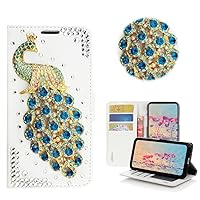 STENES Bling Wallet Phone Case Compatible with iPhone 14 6.1 inch 2022 Case - Stylish - 3D Handmade Peacock Design Magnetic Wallet Stand Leather Cover Case - Green