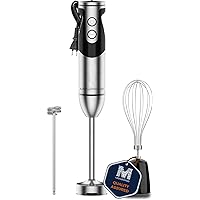 MegaWise Pro Titanium Reinforced 3-in-1 Immersion Hand Blender, Powerful Copper Motor with 80% Sharper Blades, 12-Speed Corded Blender, Including Dish Washer Safe Whisk and Milk Frother