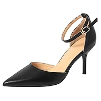 Women D’Orsay High Heels Leather Pointed Toe Ankle Strap Shoes Everyday Work Or Formal Dress Pumps
