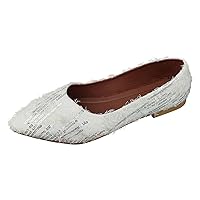 Women Flats Shoes Dressy Ladies Casual Pointed Toe Retro Sequins Flat Bottom Large Size Single Shoes Loafers Loafers