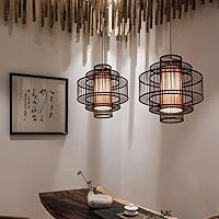 Black Bamboo and Rattan Ceiling Light Southeast Asian Motif