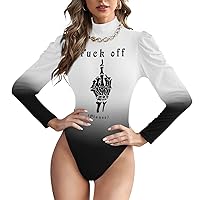 All-Over Women's Turtleneck Bodysuit with Puff Sleeve