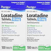 Perrigo Allergy Relief, 24 Hour Allergy Relief, Loratadine 10mg Tab, 100 Tab (Pack of 2)