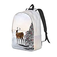 Canvas Backpack For Women Men Laptop Backpack Christmas Reindeer Travel Daypack Lightweight Casual Backpack