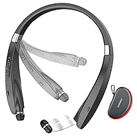 Bluetooth Headset, 2023 Upgraded Foldable Bluetooth Headphones with Retractable Earbuds, Noise Cancelling Stereo Earphones with Mic, Wireless Neckband Headphones for Sports Workout Gym with Carry Case