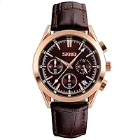 Men's Watches Leather Strap Luxury Waterproof Fashion Dress Casual Business Analogue Quartz Chronograph Father Gifts Black Wrist Watch SKMEI