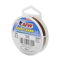 American Fishing Wire Surfstrand Bare 1x7 Stainless Steel Leader Wire - Fishing Leader Line for Saltwater, 20lb Test - 325lb Test in Bright, Camo in 30ft, 300ft, 600ft and 1,000ft Lengths