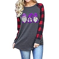 Women's Blouse Santa Claus Pattern Printing Round Neck Raglan Women Long Sleeve T-Shirt