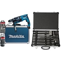 Makita Combination Hammer for SDS-Plus 26 mm in Aluminium Case, HR2631FT13 + Makita D-42444 SDS+ Drill/Chisel Set 17 Pieces, 1 W, 1 V