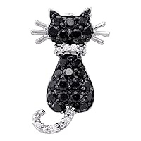 The Diamond Deal 10kt White Gold Womens Round Black Color Enhanced Diamond Kitty Cat Feline Animal Pendant 1/3 Cttw
