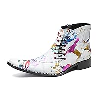 Mens Chelsea Boots Casual Dress Party Western Leather Cowboy Boots Fashion Casual Graffiti Chukka Boots for Men