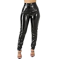 Women Faux Leather Pants PU High Waist Leg Pants Women's Street Leather Tights Nightclub Color Leather Pants