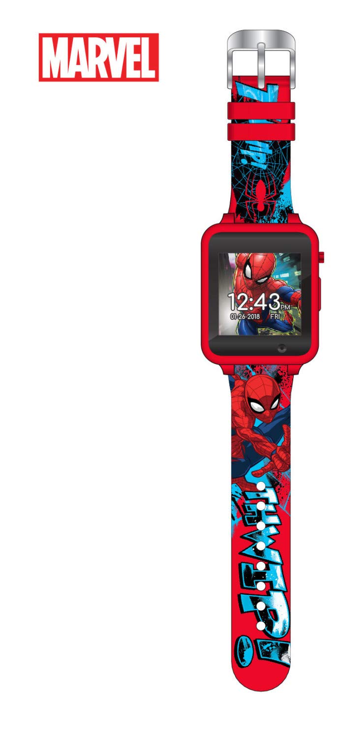Accutime Kids Marvel Spider-Man Red Educational Touchscreen Smart Watch Toy for Boys, Girls, Toddlers - Selfie Cam, Learning Games, Alarm, Calculator, Pedometer, and More (Model: SPD4588AZ)