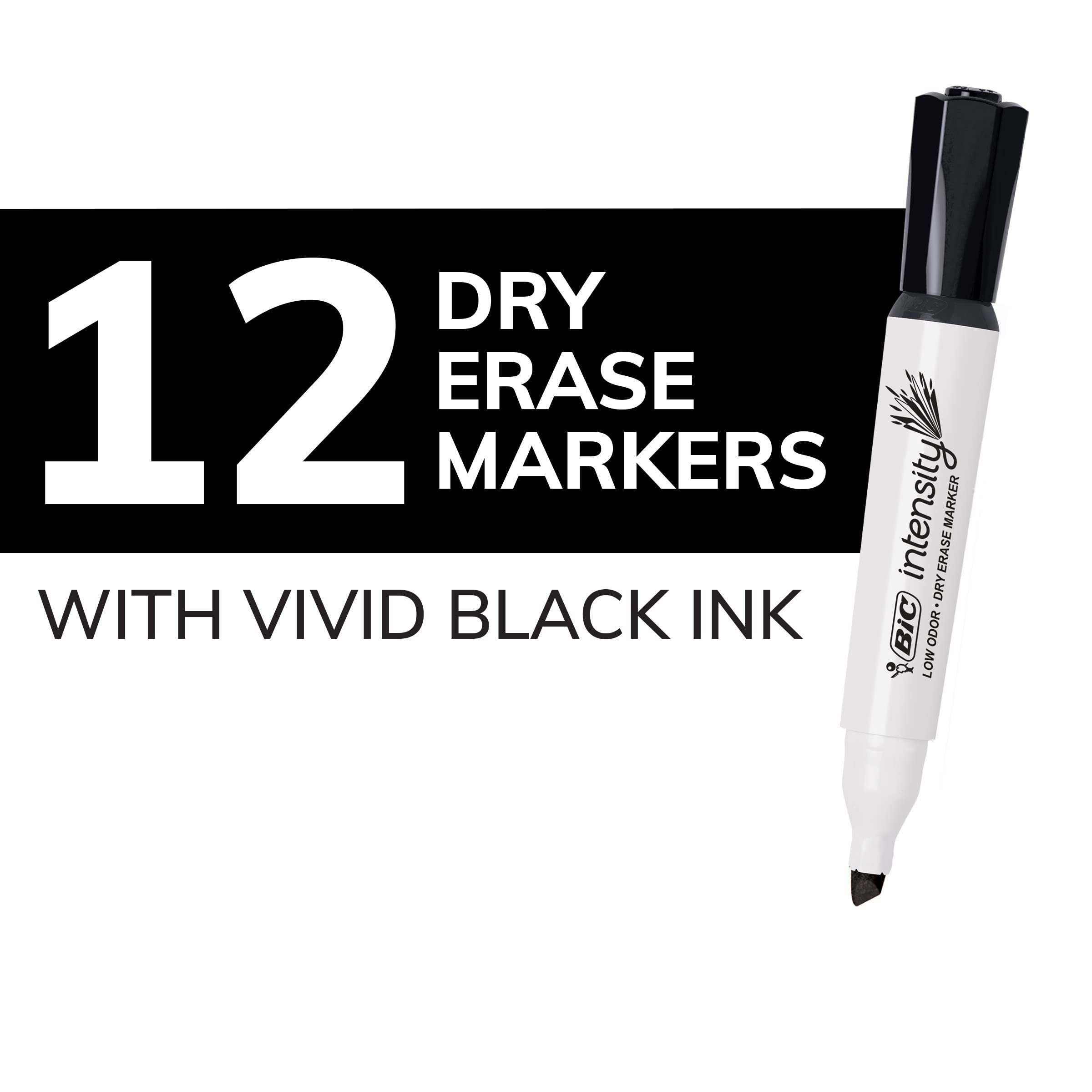 BIC Intensity Black Low Odor Dry Erase Markers, Chisel Tip, 12-Count Pack of Erasable Markers With Low-Odor Ink for a Pleasant Writing Experience