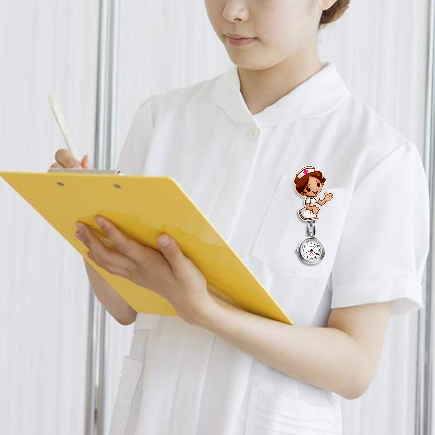 Women Ladies Nurse Watch Cute Cartoon Clip-on Lapel Hanging Pendant Doctor Clinic Staff Tunic Stethoscope Badge Quartz Fob Watch