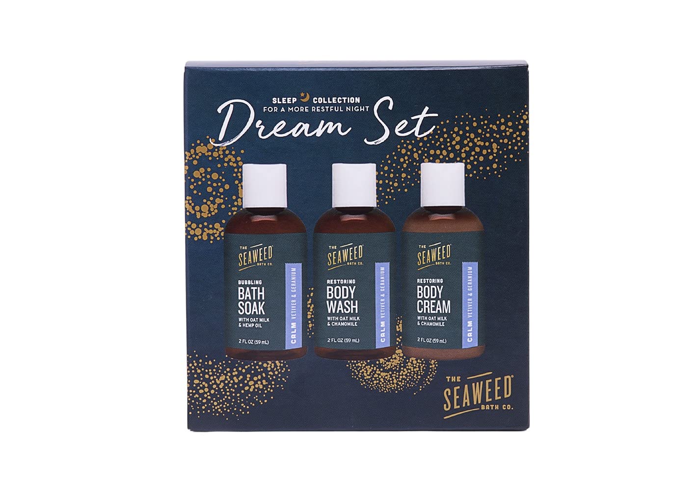 The Seaweed Bath Co. Sleep Body Wash, Body Cream & Bath Soak Pack (Gift Set), Calm Scent (Vetiver & Geranium), Vegan, Paraben Free, 6 fl. oz.