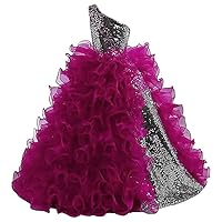 VeraQueen Girl's Sequins One Shoulder Pageant Dresses Detachable Ruffled Organza Princess Gown Flower Girl Dresses