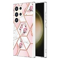 Compatible with Galaxy S24 Ultra Case Pink, TPU IMD Personalized Marble Pink Plaid Flower Series Slim Phone Cases Scratch-Proof Shockproof Back Protective Cover for Samsung GalaxyS24 Ultra 5G