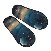 Moon Star Night Furry House Slippers for Women Men Soft Fuzzy Slippers Indoor Casual Plush House Shoes