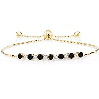 Gem Stone King 0.88 Ct Black Onyx White Created Sapphire 18K Yellow Gold Plated Silver Bracelet