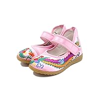 Children Girl's Phoenix Embroidery Mary-Jane Shoes Kid's Cute Flat Cheongsam Shoe Pink