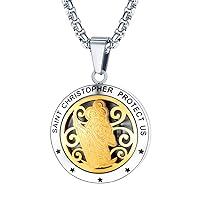 FaithHeart Personalized Custom St Christopher Pendant Necklace Gold Plated Stainless Steel Two Tone Essential Oil Diffuser Locket Christian Protector Jewelry Charms Gift for Dad