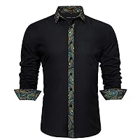 Men's Shirts Silk Long Sleeve Pink Solid Purple Flower Slim Fit Male Blouse Spring Autuman Casual Tops