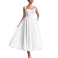 Tulle Lace Midi Prom Dress Spaghetti Strap A-line Summer Homecoming Dress Sleeveless Cocktail Party Dress