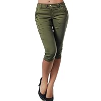 Ladies Button Zipper Capris, Dressy Casual Pants Women Solid Trendy Below Knee Capri Lounge Calf-Length Trousers