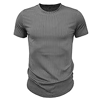 Men's Knit Stretch T Shirt, Crew Neck Short Sleeve Muscle Shirts Casual Workout Tees Plain Slim Fit Athletic T-Shirt